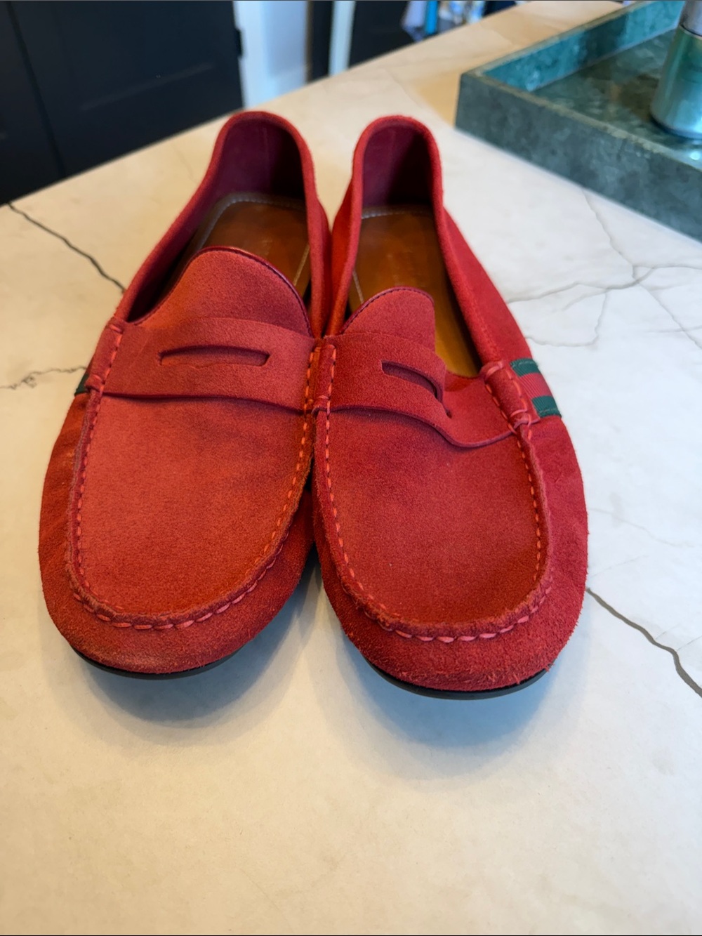 Men's Gucci Red Suede Penny Loafers